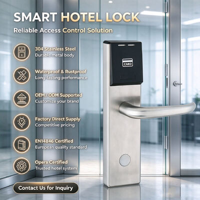 2026 EN14846 Certified High Quality Waterproof SUS304 Stainless Steel Smart Hotel Lock with Card and Key
