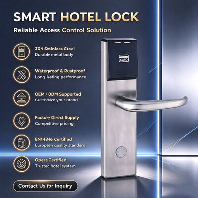 OEM/ODM Supported High Quality Waterproof SUS304 Stainless Steel Smart Hotel Lock with Card and Key