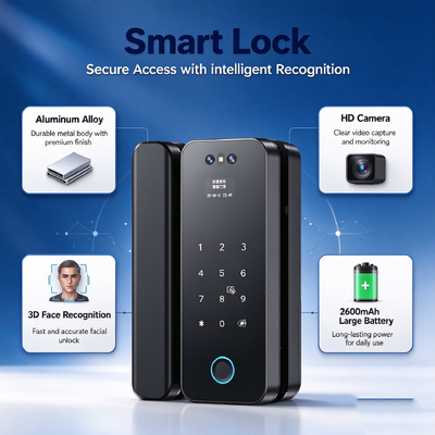 3D face Glass Door Smart Door Lock with Camera and Fingerprint Suitable for Glass Doors