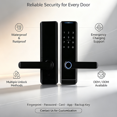 New Design Factory Direct Supply Aluminum Alloy Smart Lock Fingerprint Password Tuya App Lock for Wooden Door 518