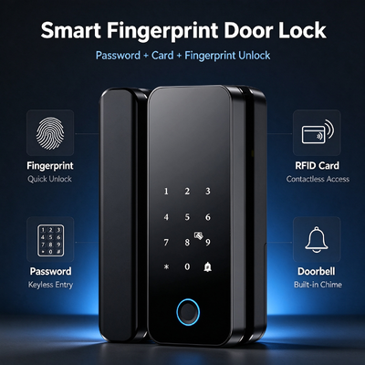 ELA Hot Fingerprint Password RFID Card Smart Glass Door Lock for Office
