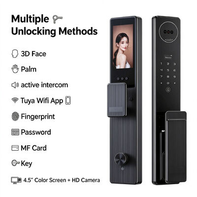 Hot Sale CNC Aluminum Alloy Material 3D Face Unlock Smart Digital Lock with Active Intercom Function