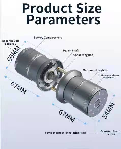 Kantor Tuya APP Smart Lock Aluminium Alloy Bola Kunci Pintu Cerdas 2